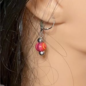Pierced earrings red/orange/pink swirl jewelry